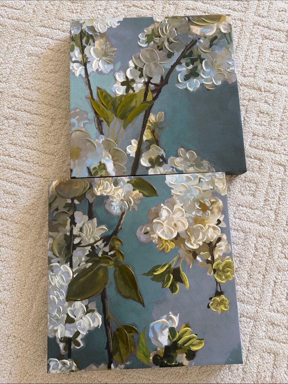 Set of 2, Silver Light Florals, Canvas Art